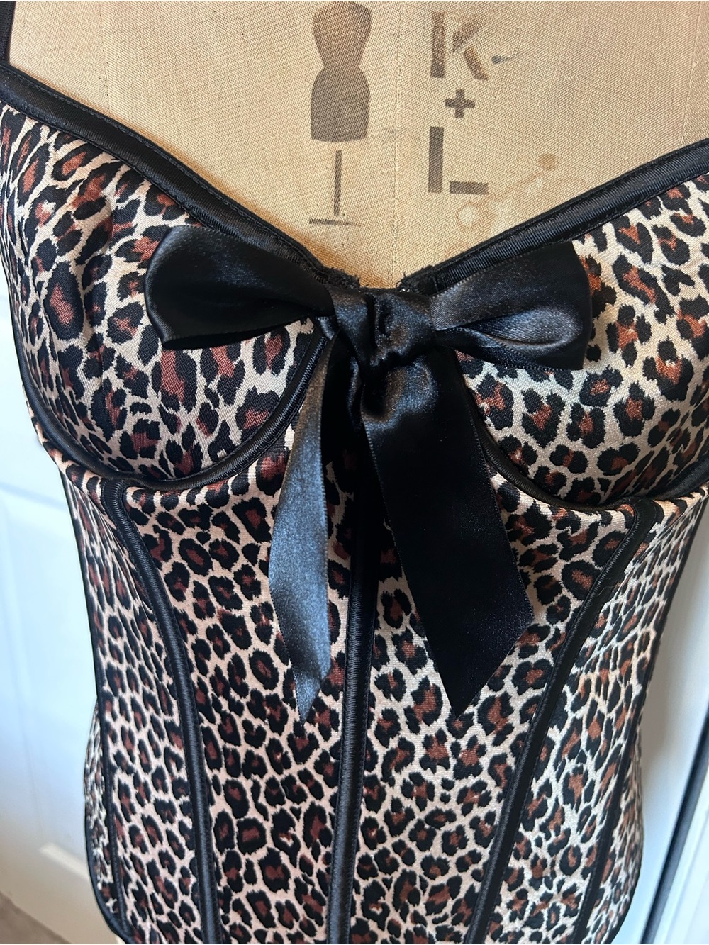 Leopard Print Satin Bustier Camisole with Black Trim - Picture 2 of 6